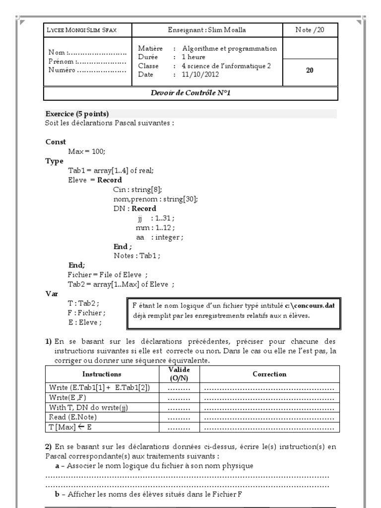 Algorithmes et Programmation en Pascal | PDF | Domaines de l ...