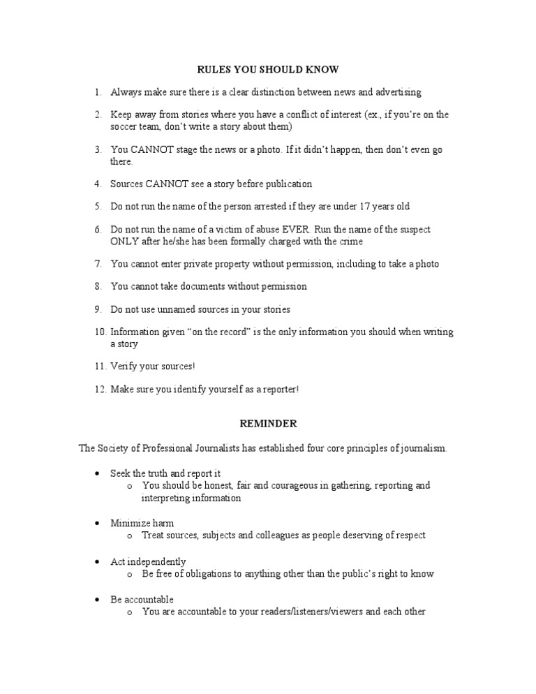 Essential Journalism Rules to Follow | PDF | Social Science