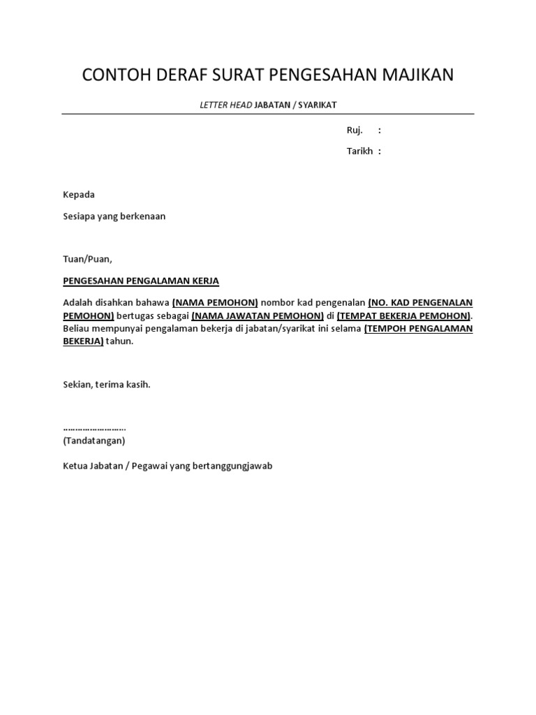 Contoh Surat Pengesahan Ketua Jabatan Untuk Tuntutan Pertukaran