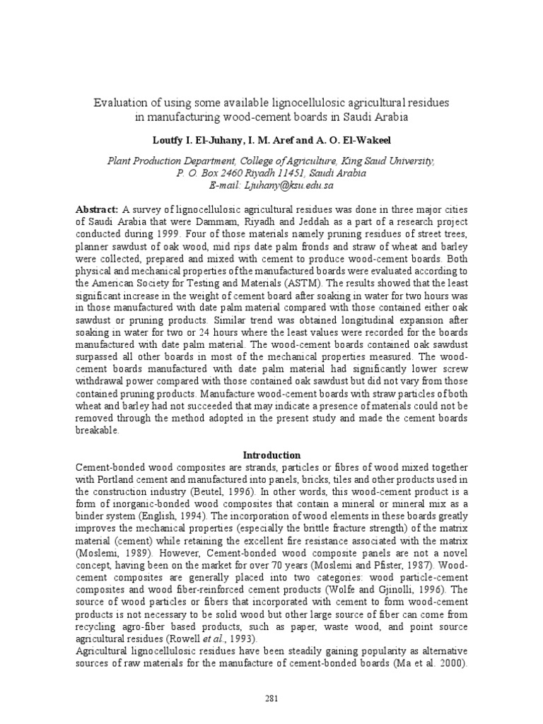 WoodCement Paper F PDF Wood Composite Material