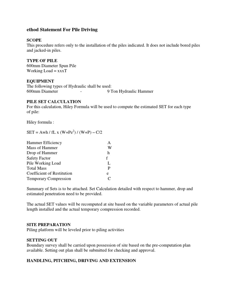 Ethod Statement For Pile Driving | PDF | Business