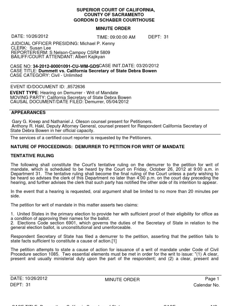 CA 2012-10-30 - Dummett V Bowen - Minute Order Adopting Tentative ...