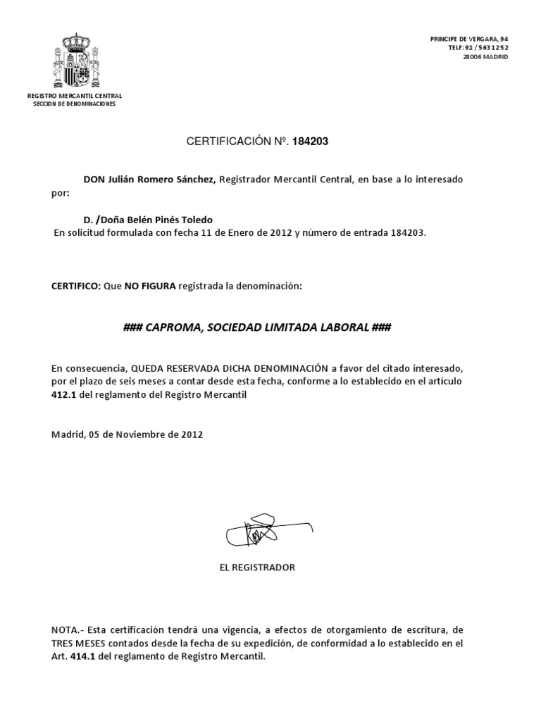Contestacion Del Registro Mercantil Pdf