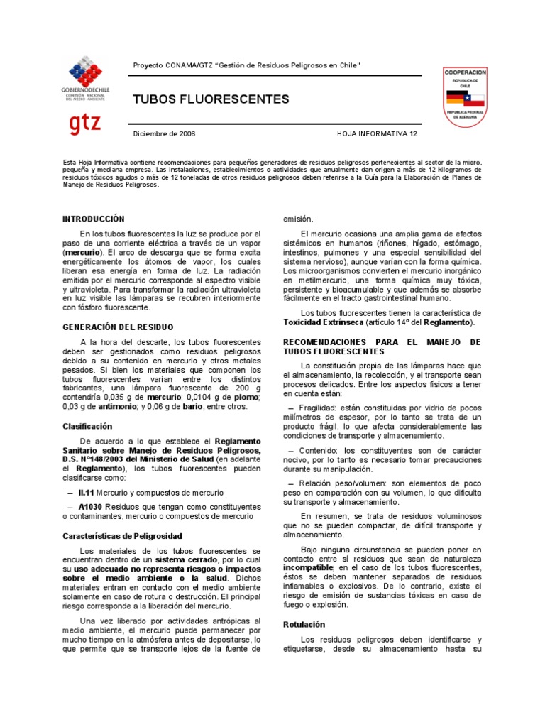 Tubos Fluorescentes PDF Lámpara fluorescente Mercurio (Elemento)