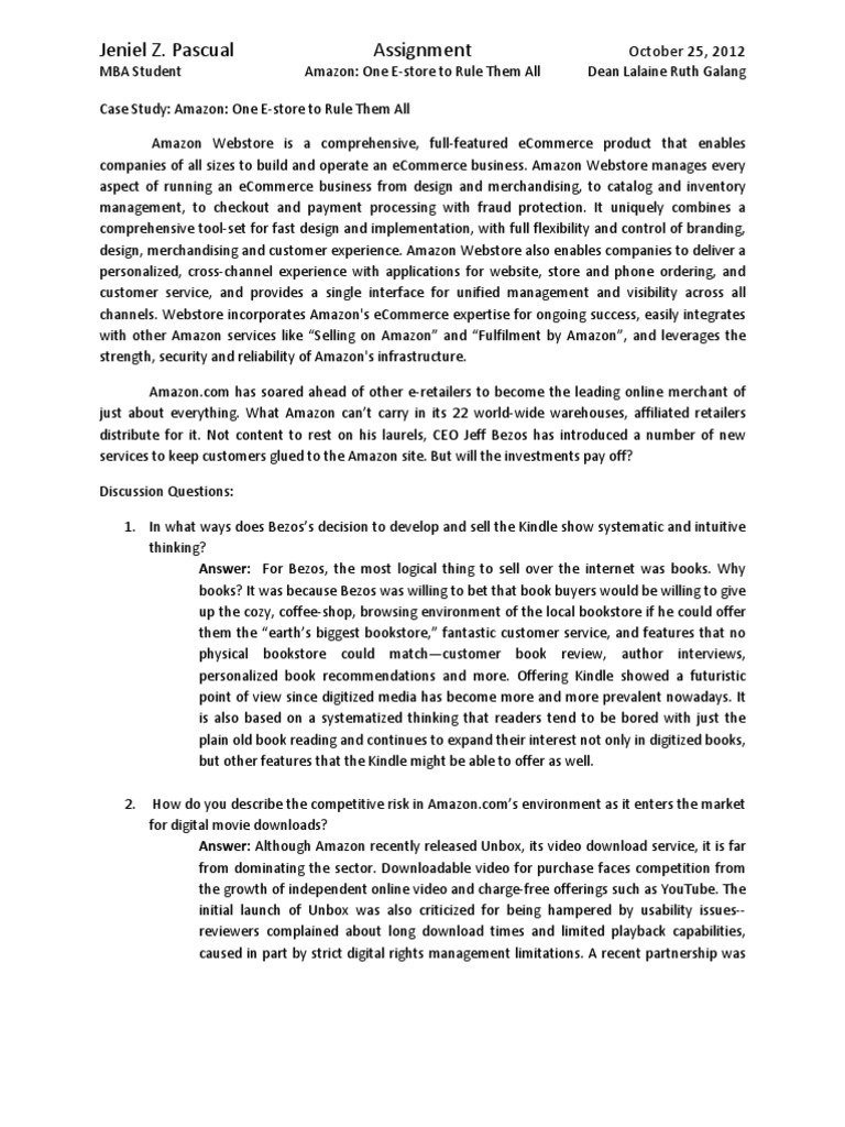 Case Study - Amazon - One Estore To Rule Them All | PDF | Online ...