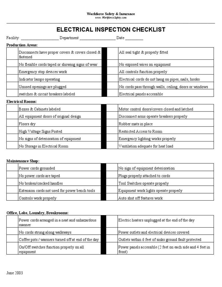 Electrical Inspection Checklist: Production Areas | PDF