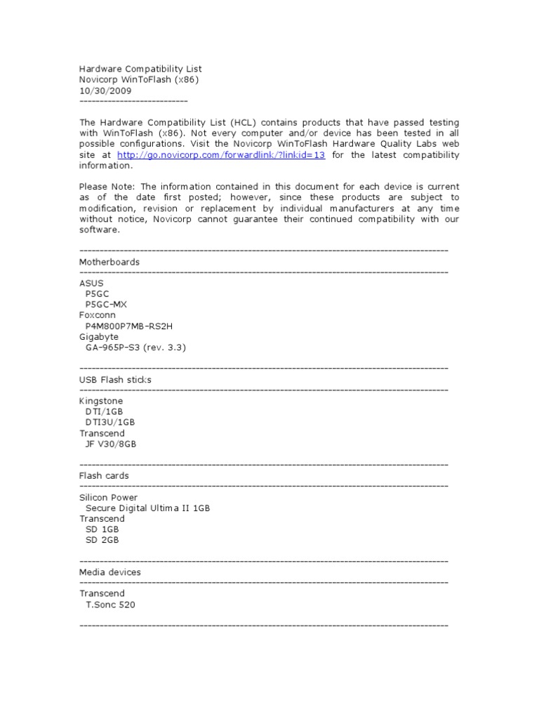 Hardware Compatibility List | PDF
