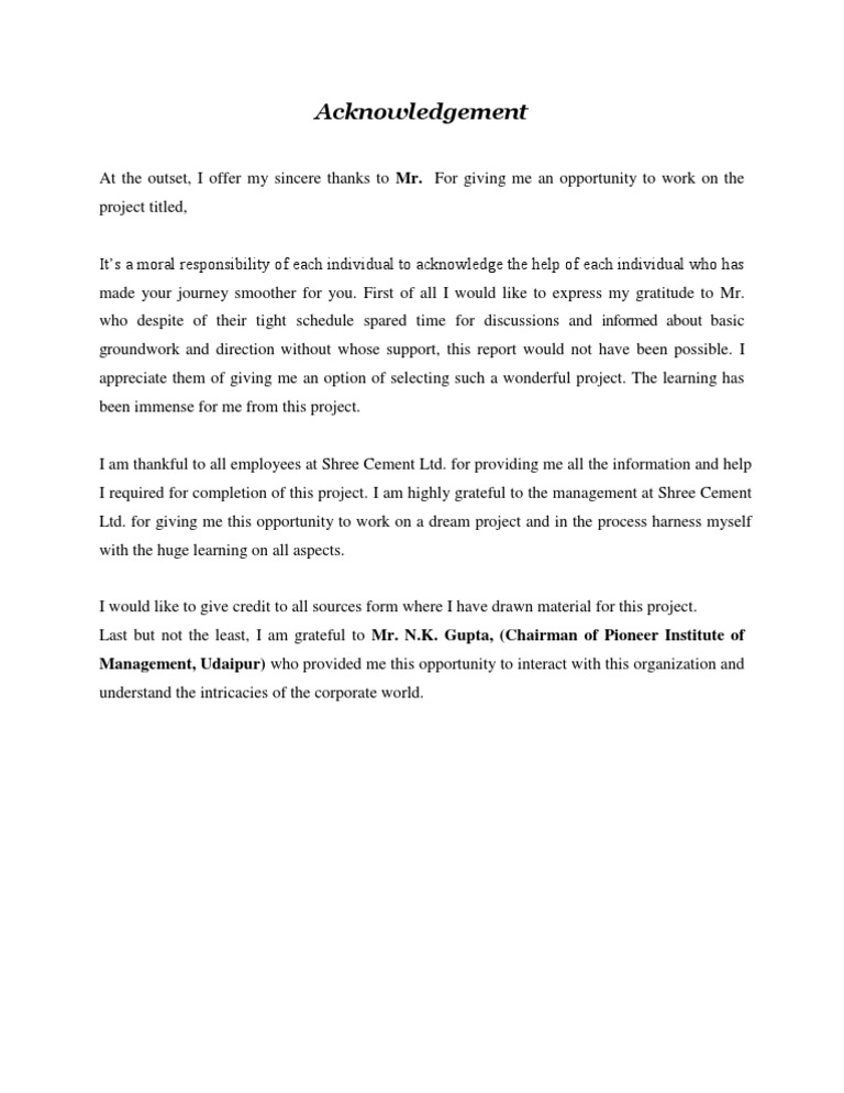 Acknowledgements for Project Report | PDF | Career & Growth