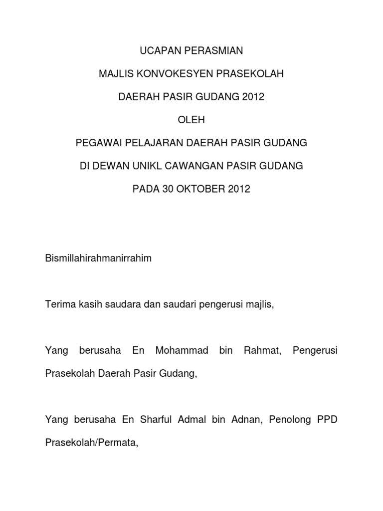 Ucapan Perasmian Konvo 30hb