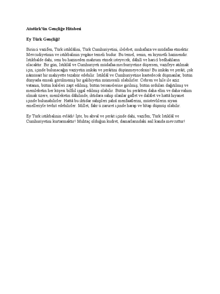 ataturk un genclige hitabesi