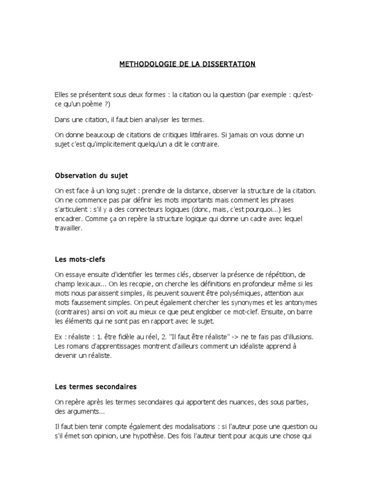 Methodologie De La Dissertation Pdf Realisme Philosophie Argumentation