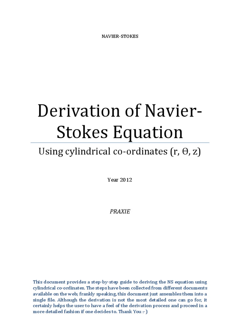 Navier-Stokes Equation Derivation in Cylindrical Coordinates | PDF ...