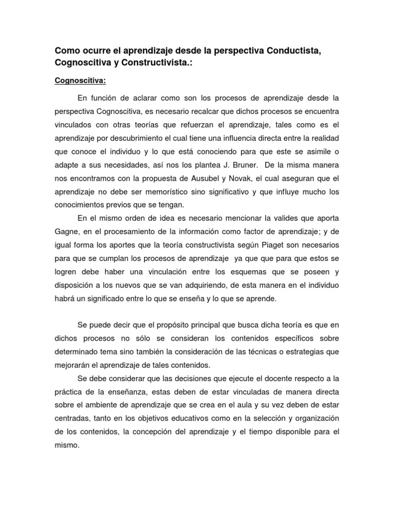 Como Ocurre El Aprendizaje Desde La Perspectiva
