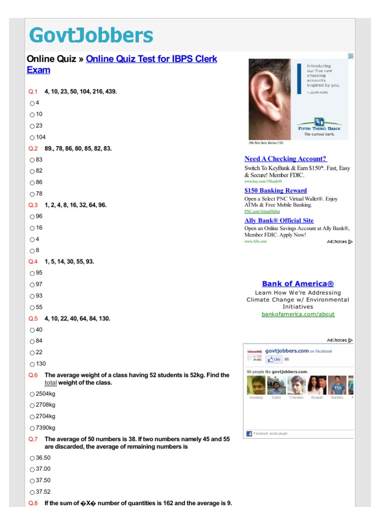 Online Quiz Online Quiz Test for IBPS Clerk Exam IBPS Computer Data