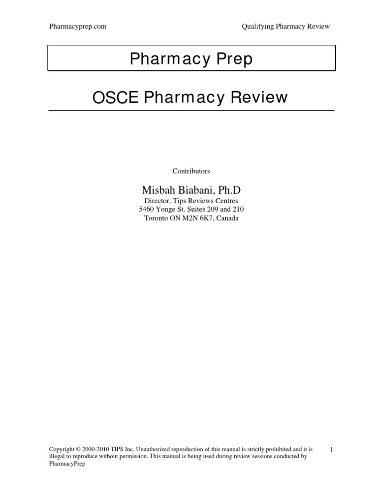 Osce Guide Contents Pharmacy Medical Prescription