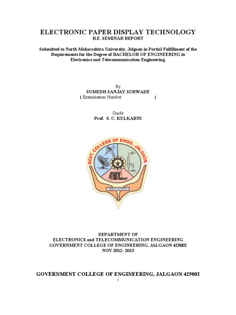 Electronic Paper Technology Title Page Science And Technology