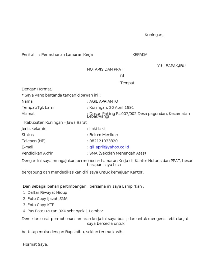 Contoh Riwayat Hidup Untuk Lamaran Kerja - Contoh AJa