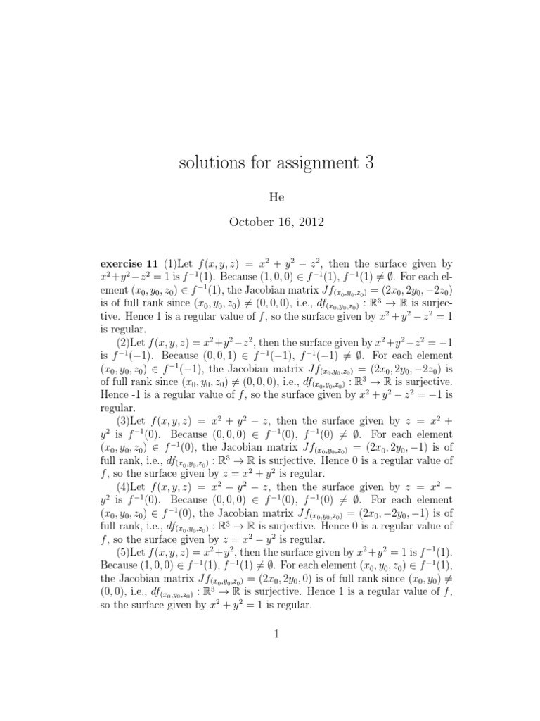 Solutions For Assignment 3: He October 16, 2012 | PDF