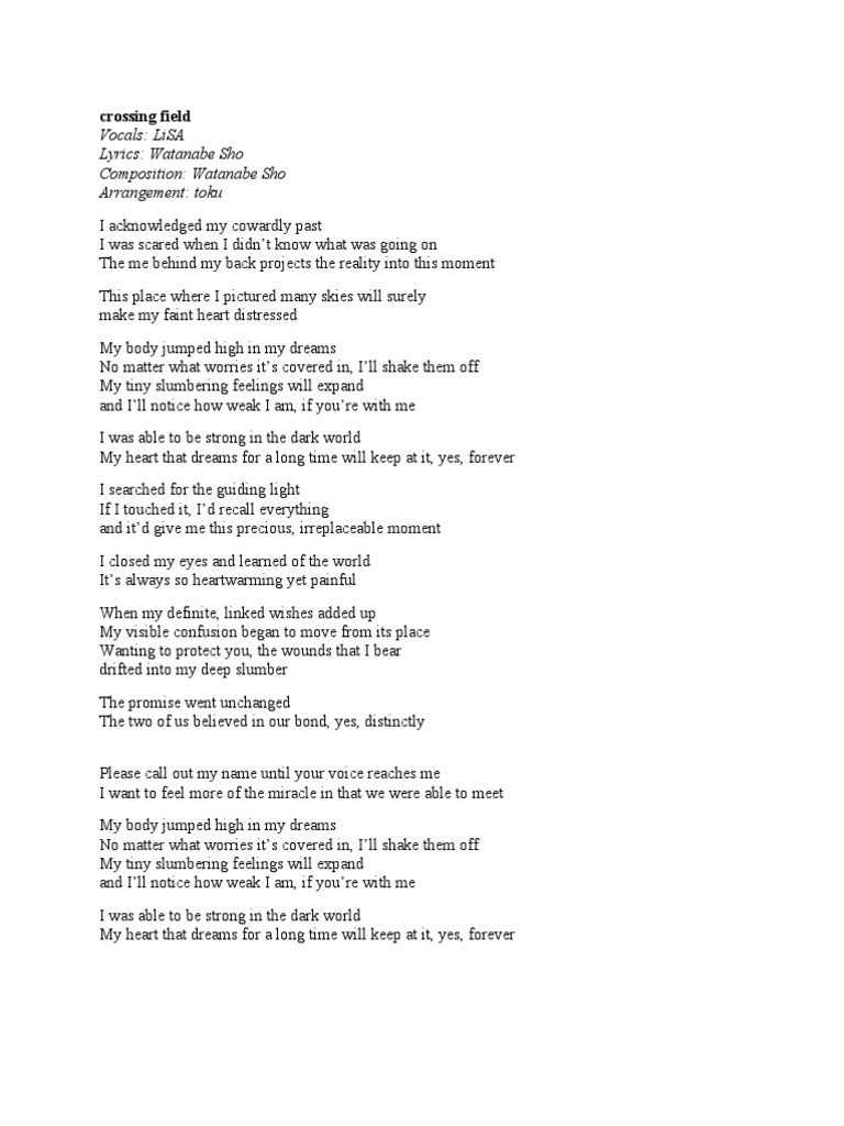 Crossing Field English Lyrics