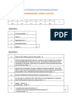 Department of Economics and Management Sciences: Marking Memorandum - Grade 8 Class Test