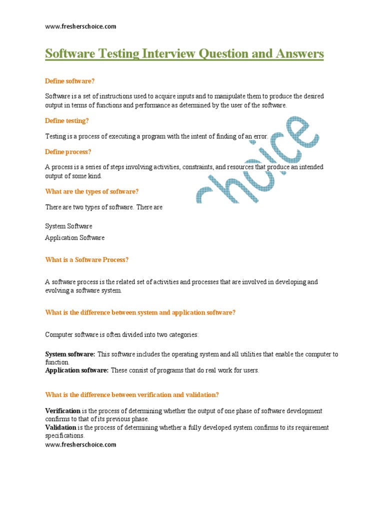 Software testing interview questions and answers pdf software bug 