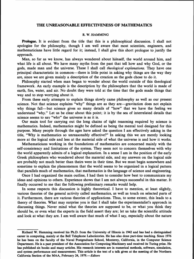 The Unreasonable Effectiveness of Mathematics: Prologue | Download Free ...