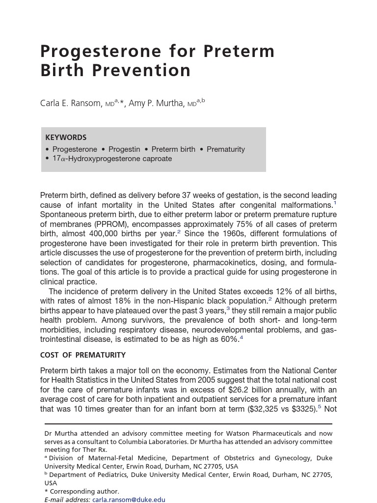 1progesterone For Preterm Birth Prevention. | PDF | Preterm Birth ...