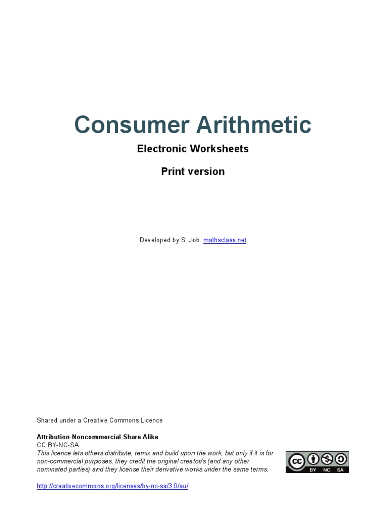 Consumer Arithmetic Worksheets | PDF | Overtime | Piece Work