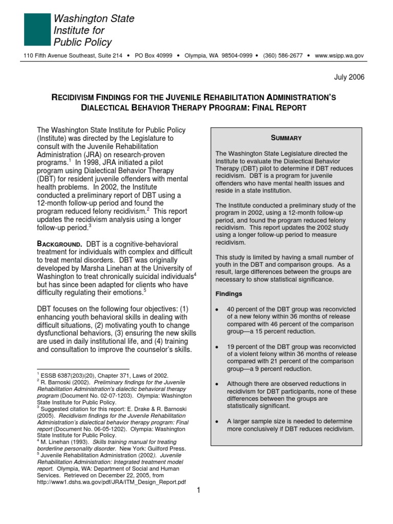 DBT Program Recidivism Study in WA | PDF | Dialectical Behavior Therapy ...