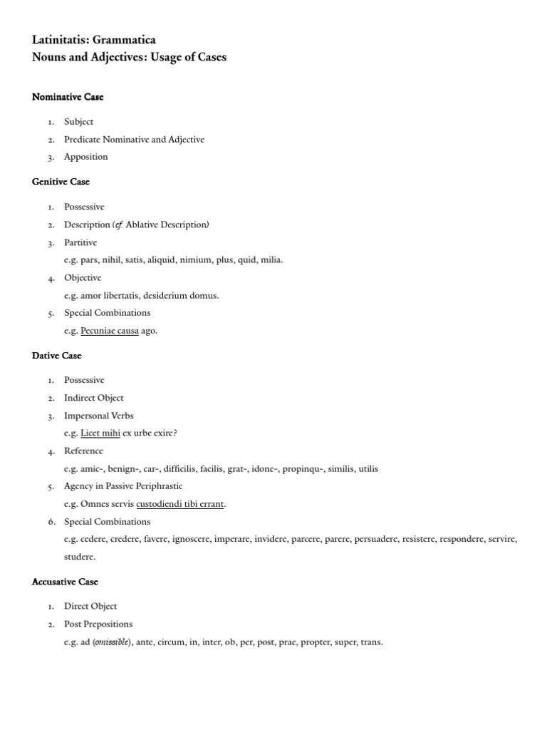 Usage of Latin Cases Explained | PDF