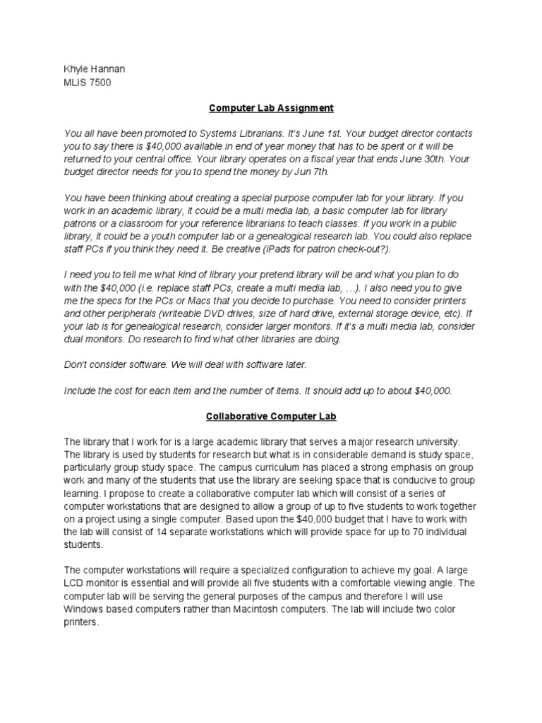 Computer Lab Design Assignment PDF Computer Monitor Workstation