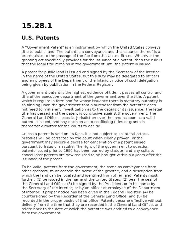 U.S. Land Patents Law PDF Title (Property) Patent