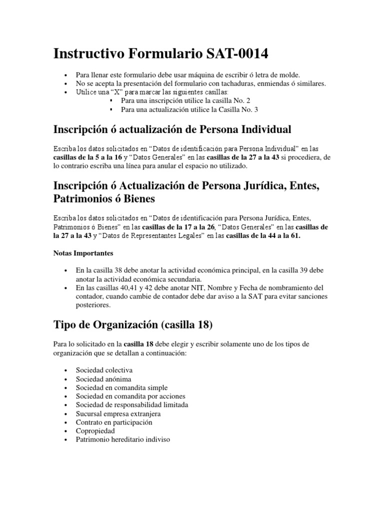 Instructivo Formulario SAT-0014 2024 | PDF | Impuesto sobre la renta ...