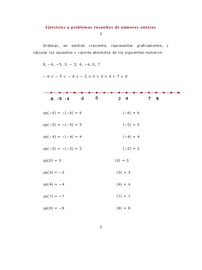 Ejercicios y Problemas Resueltos de Números Enteros Guia 1 | PDF