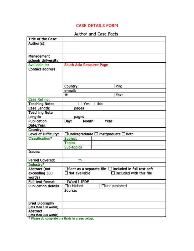 Case Details Form Template | PDF