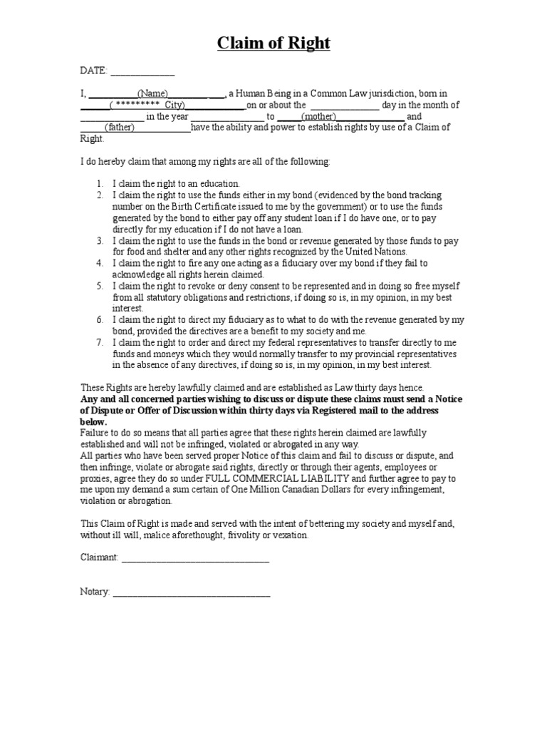 Legal Claim of Rights Document | PDF | Fiduciary | Bonds (Finance)