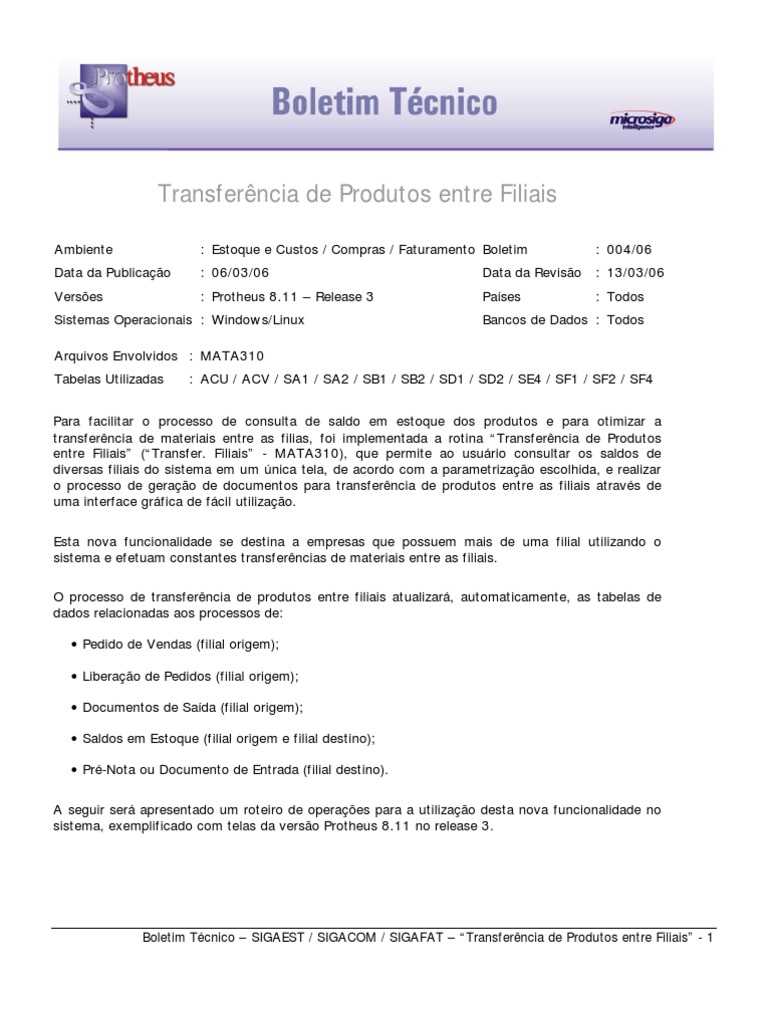 Transferência de Produtos entre Filiais | PDF | Armazém | Processo ...