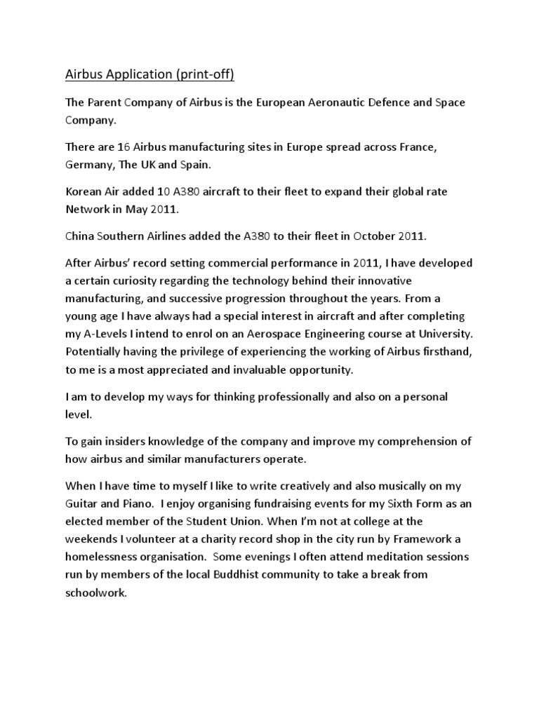 Airbus Application Printoff | PDF | Career & Growth | Business
