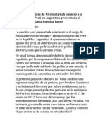 Carta de Renuncia de Nicolás Lynch Gamero A La Embajada de Perú en Argentina Presentada Al Presidente Ollanta Humala Tasso