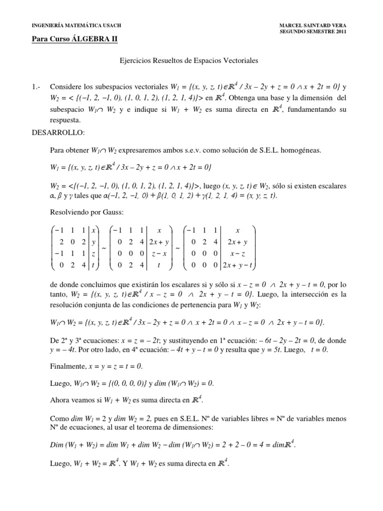Ejercicios Resueltos de Espacios Vectoriales | PDF | Espacio vectorial ...
