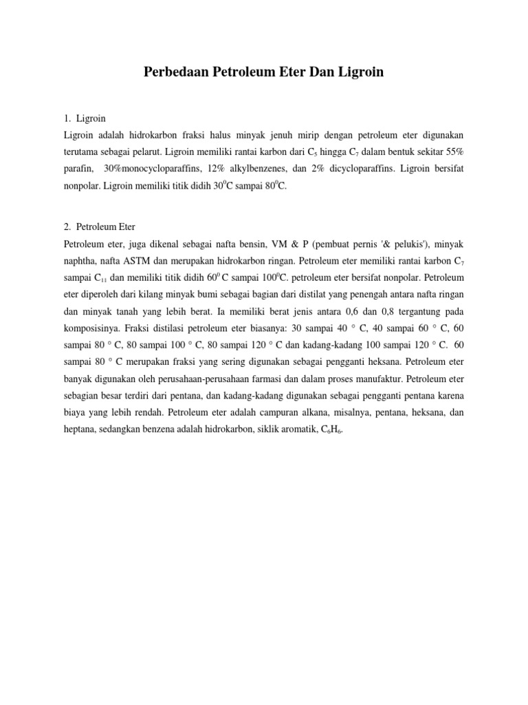 Perbedaan PE Dan Ligroin | PDF | Teknologi & Rekayasa