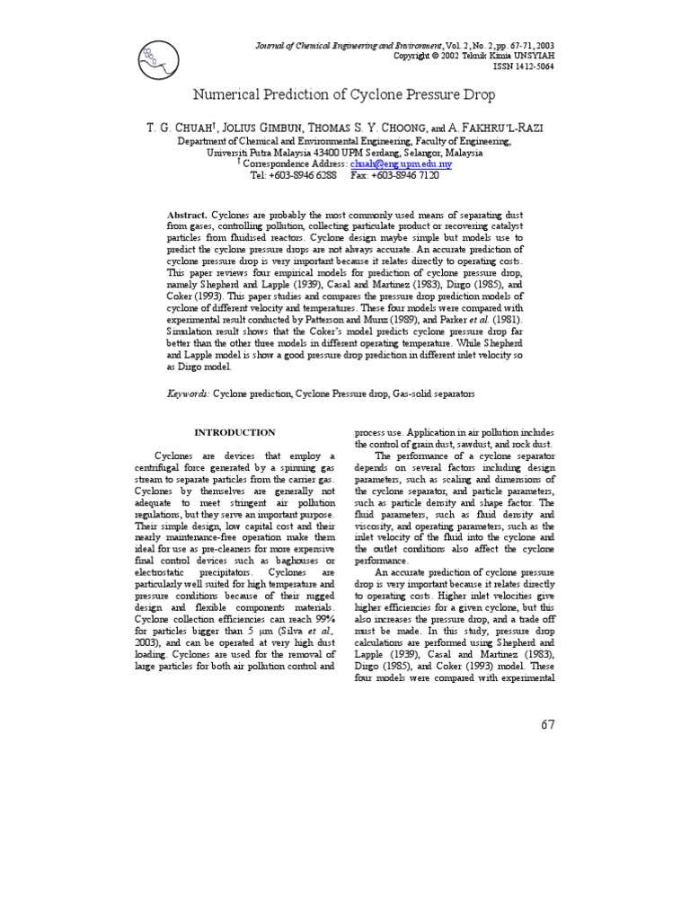 Numerical Prediction of Cyclone Pressure Drop | PDF | Fluid Dynamics ...