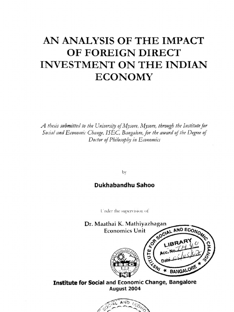 Analysis of The Impact of Foreign Direct Investment On The Indian Economy PDF Foreign Direct