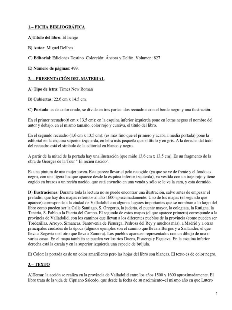El Hereje Miguel Delibes Resumen | Descargar gratis PDF