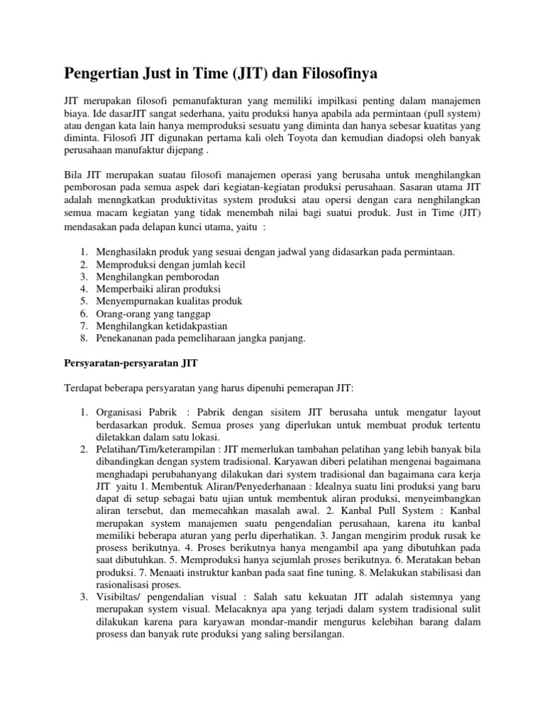 Pengertian dan Manfaat Just in Time | PDF