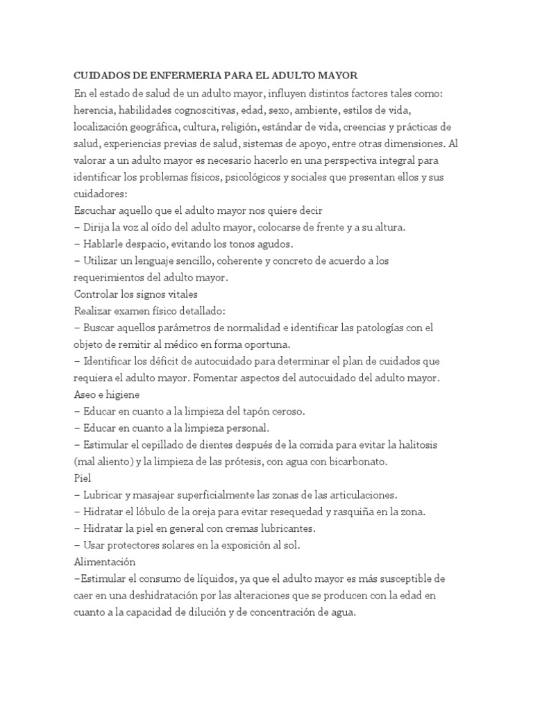 Cuidados de Enfermeria para El Adulto Mayor | PDF | Vejez | Adultos