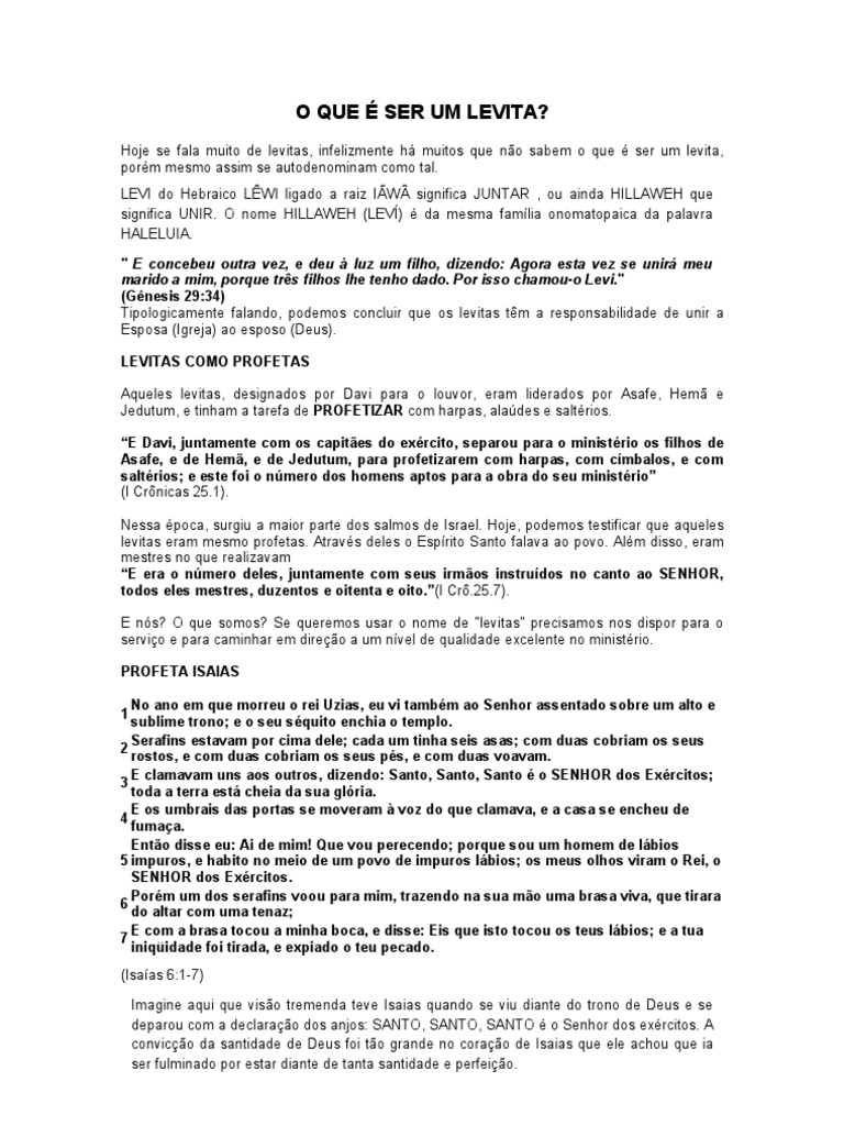 O Papel e Significado dos Levitas | PDF | Isaías | Santo