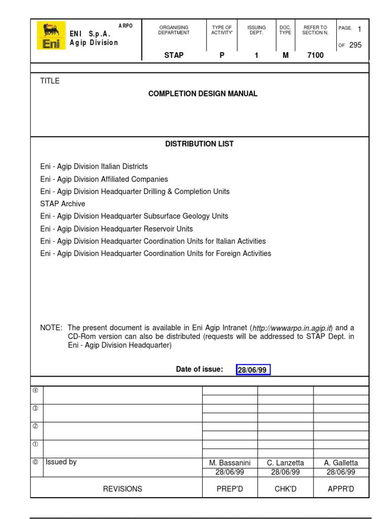 Completion Design Manual for Eni S.p.A. | PDF | Petroleum Reservoir ...