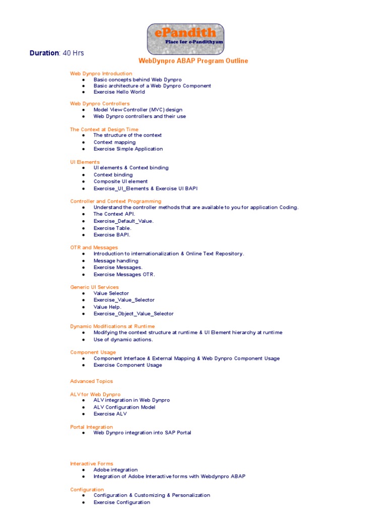 Web Dynpro ABAP Training Outline | PDF