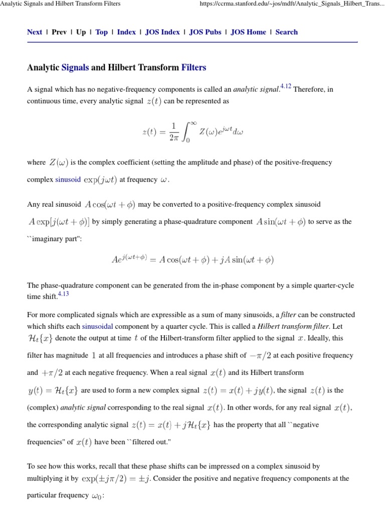 Analytic Signals and Hilbert Transform Filters PDF Filter (Signal